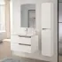 Mobile bagno sospeso 80 cm bianco e quercia con lavabo e specchio Sumya