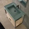 Mobile bagno a terra 75 cm nero con lavabo verde e specchio Kubic