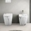 Sanitari filomuro Rimless effetto marmo bianco con sedile Tokyo