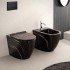Water filoparete Rimless ceramica marmorizzata nera con sedile Tokyo