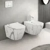 WC sospeso Rimless in ceramica marmorizzata bianca con sedile Tokyo