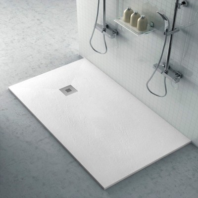 Piatto doccia 70x140 cm bianco effetto pietra in resina riducibile Karen