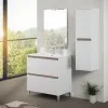 Cassetti chiusi Mobile bagno a terra 80 cm bianco e rovere con cassetti soft-close Kleo