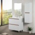 Cassetti chiusi Mobile bagno a terra 80 cm bianco e rovere con cassetti soft-close Kleo