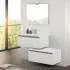 Cassetti chiusi Mobile bagno sospeso 80 cm bianco e rovere con cassetto sfalsato Kleo