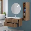 Composizione bagno sospesa 100 rovere cannettato doppi cassetto lavabo e specchio Wise