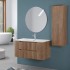 Mobiletto bagno sospeso 100 rovere cannettato doppi cassetto lavabo e specchio Wise