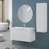 Composizione bagno sospeso 100 bianco cannettato doppi cassetto lavabo e specchio Wise
