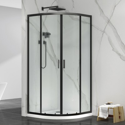 Box doccia semicircolare 80x80 cm nero scorrevole in cristallo trasparente Tay