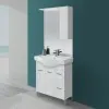 Mobile Bagno in legno grigio L. 82.5 cm con due ante, due cassetti e specchiera con pensile e luci