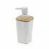 Dispenser sapone in finitura bianca opaca con dettagli in bambù