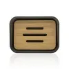 Portasapone in finitura nera opaca con inserti in bamboo