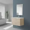 Mobile da bagno sospeso 81x50 cm larice con cassetti rallentati completo di lavabo e specchio