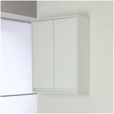 Pensile Lavanderia Bianco Lucido 2 Ante 60 cm  Salvaspazio con Ripiano Interno Feridras - 1