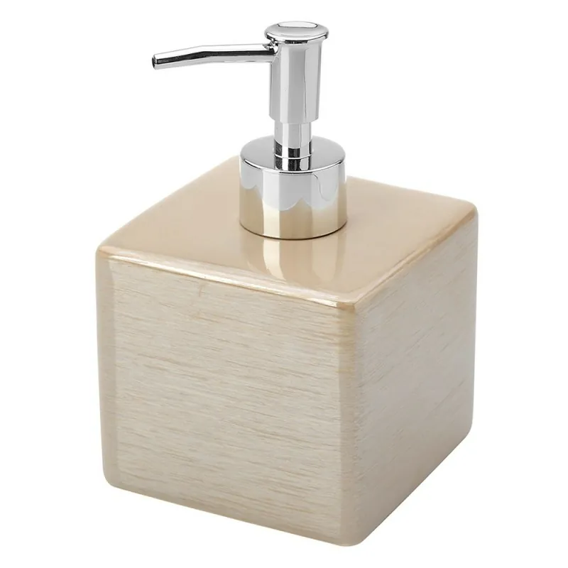 Dispenser Sapone In Ceramica Lucida Beige A Forma Di Cubo Dispenser Sapone In Ceramica Lucida Beige A Forma Di Cubo