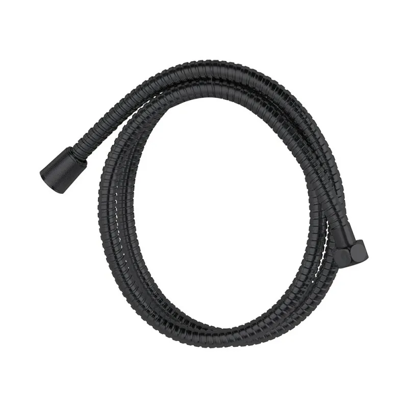 Flessibile doccia da 150 cm in acciaio nero opaco con doppia aggraffatura Flessibile doccia da 150 cm in acciaio nero opaco con doppia aggraffatura