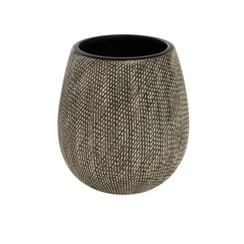 Portaspazzolino In Ceramica Marrone Da Appoggio Con Gusto Etnico Portaspazzolino In Ceramica Marrone Da Appoggio Con Gusto Etnico