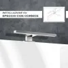 Illuminazione specchio bagno L. 30 cm 4000K installabile su specchi con cornice