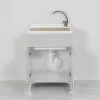 Lavatoio con mobiletto 60x50 cm 2 ante grigio con asse lavatoio in legno e kit di scarico con sifone e piletta